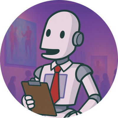 Rivet portrait: a robot with a clipboard and a red tie